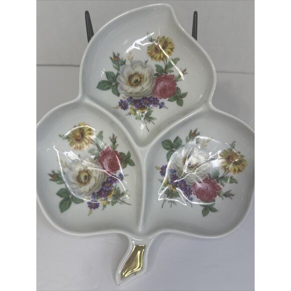 Vintage Old Nuremberg Bavaria Germany 3 Section Leaf Floral Porcelain Dish - Picture 2 of 8